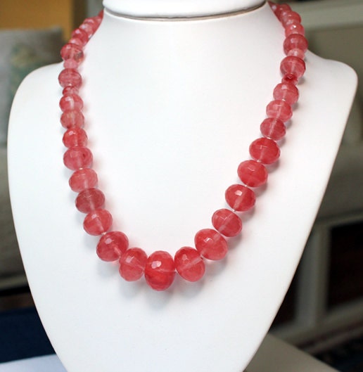 10 MM-18 MM faceted Necklace, graduated Cherry Quartz beads