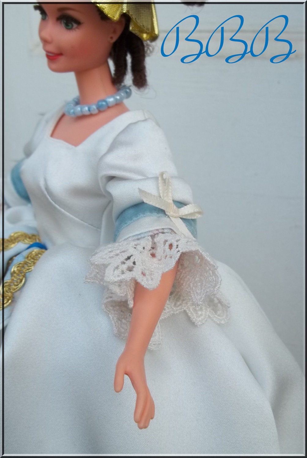 OOAK Barbie Gown Halloween Period Costume Ivory Antebellum Style with Hoop Skirt Collector's Item