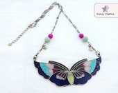 Vintage butterfly necklace. Multicolored necklace. Butterfly wings