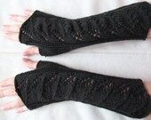 Long Fingerless Gloves Mittens Black Arm Warmers, Acrylic