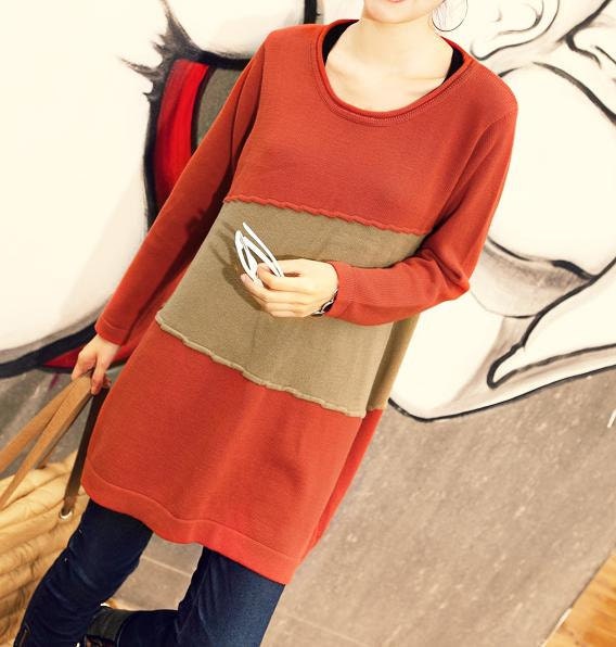 Stitching width long coat dress