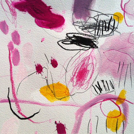 Time series - no.3 - Original mixed media expressionist painting on paper, pencil, pastel 9x9 - Cristina b