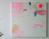 FREE SHIPPING - Wasp nest and a raspberry pie - Original mixed media expressionist painting on canvas, 20x20