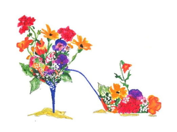 ACEO - Print Princess Garden Spring Jubilee Shoe - Enhanced with Watercolor Paint and Signed on Back