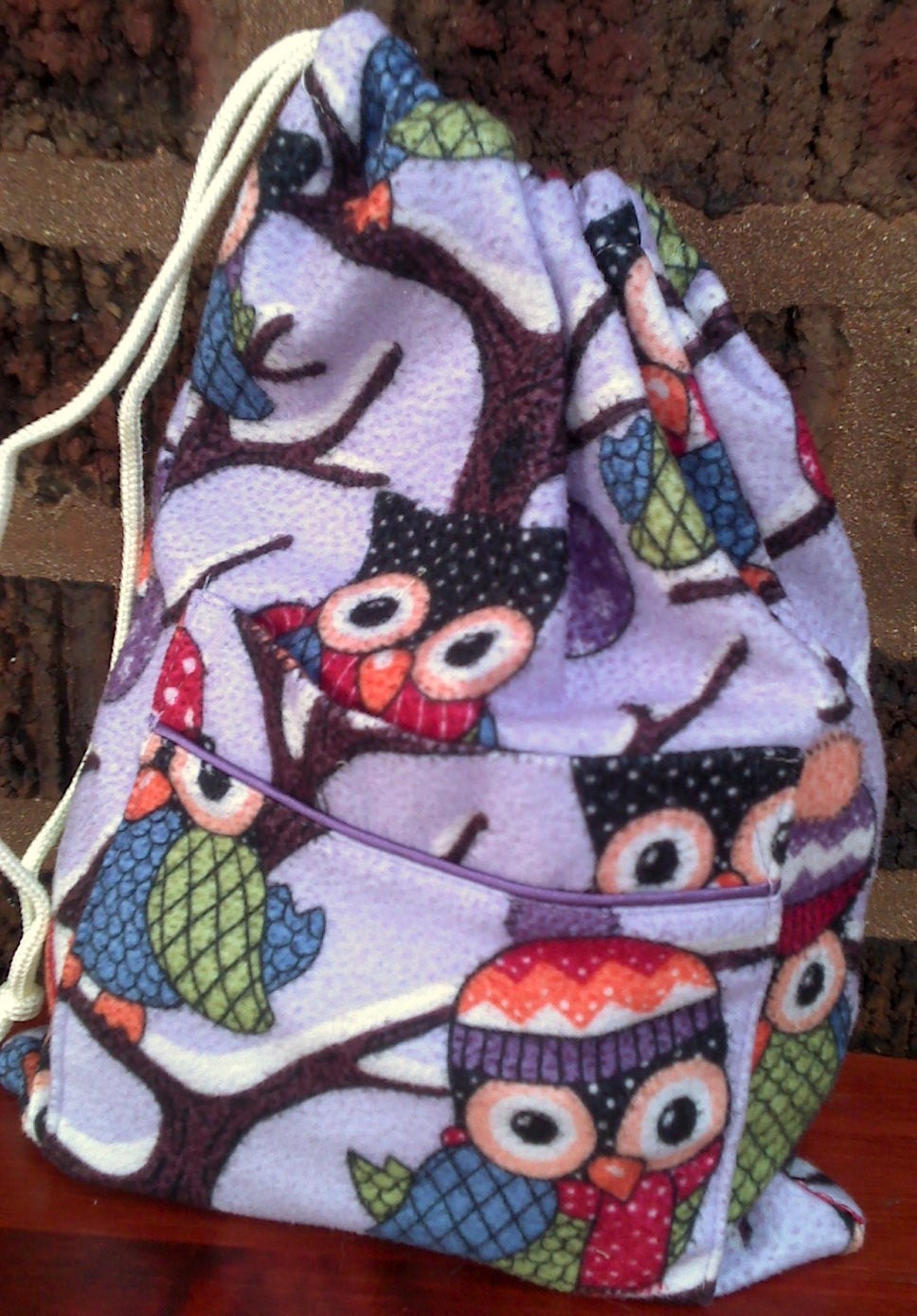 Sock Bag, Knitting Project Bag, Crochet, Flannel Owls on Purple, Upcycled