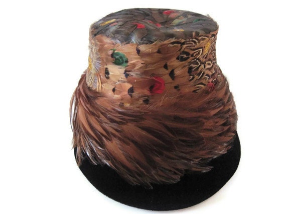 Vintage Peacock Hat, Union Made, United Hatters, Caps and Millners Union, Size M, Vintage Hat, Peacock Hat