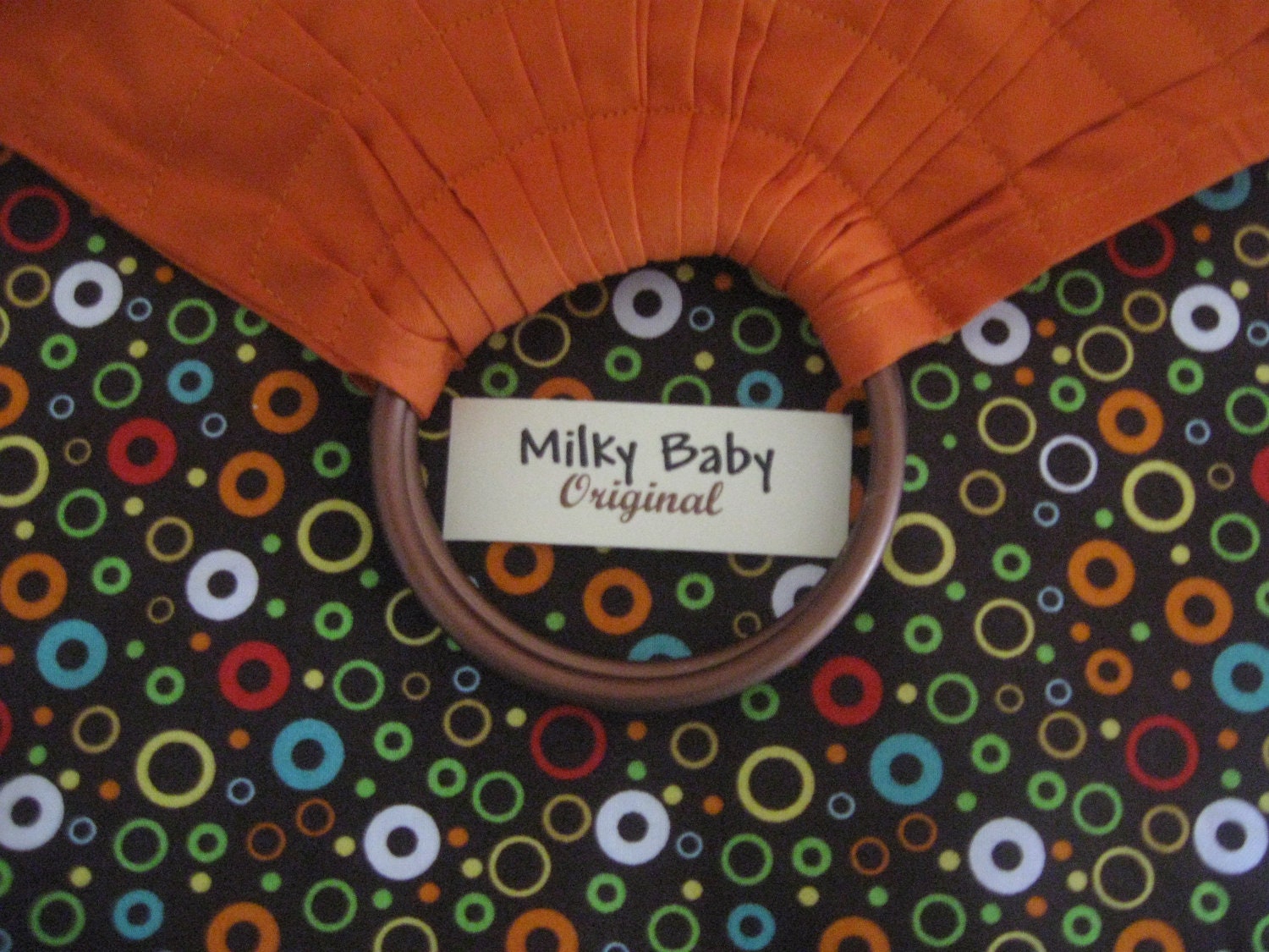 baby ring sling infant to toddler carrier wrap adjustable -ORANGE base  with circles tail trim-more in my store