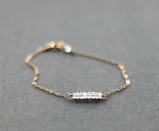 rainbow moonstone - mini beaded bar gold bracelet