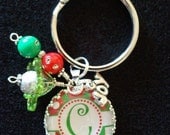 Christmas Personalized Key chain Monogram Name Letter Red Green