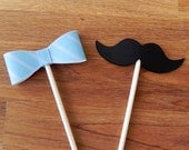 Cupcake Toppers: Little Man Bow Ties and Mustaches Baby Shower or Birthday Party - die cut mustaches bow ties