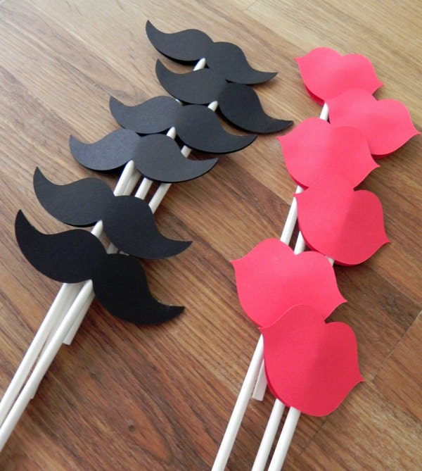 Cupcake Toppers: Gender Reveal Baby Shower - Die Cut Red Lips & Boy Mustaches