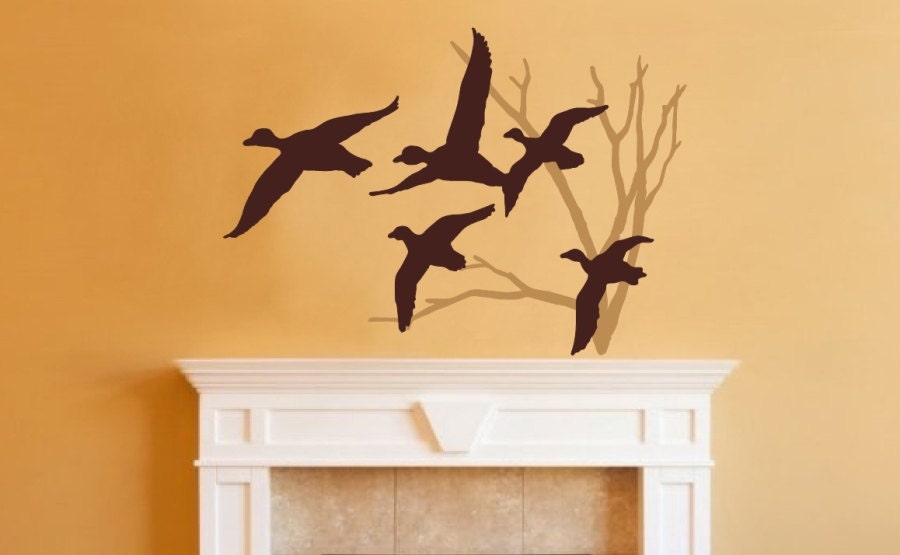 Wall Decal Ducks in Flight and Bare Tree Two Color Choice Vinyl Wall Decal 22218 - CuttinUpCustomDieCut