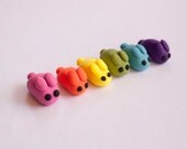 Rainbow Woodland Bunny Figurine - Mini Bunny Art Object- Bean Bunny 6 Pack