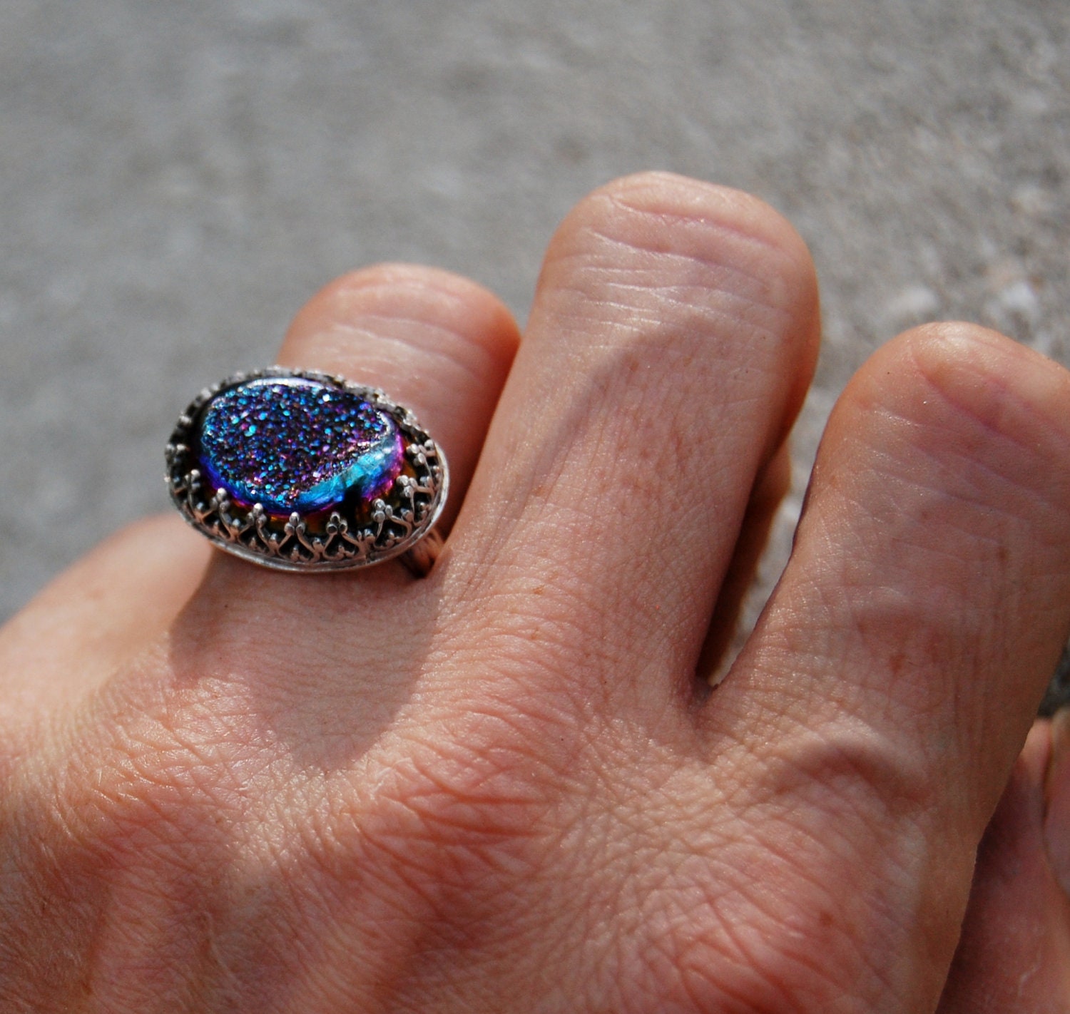 Size 5.5 - Cobalt Titanium Druzy Quartz Hand Forged Ring