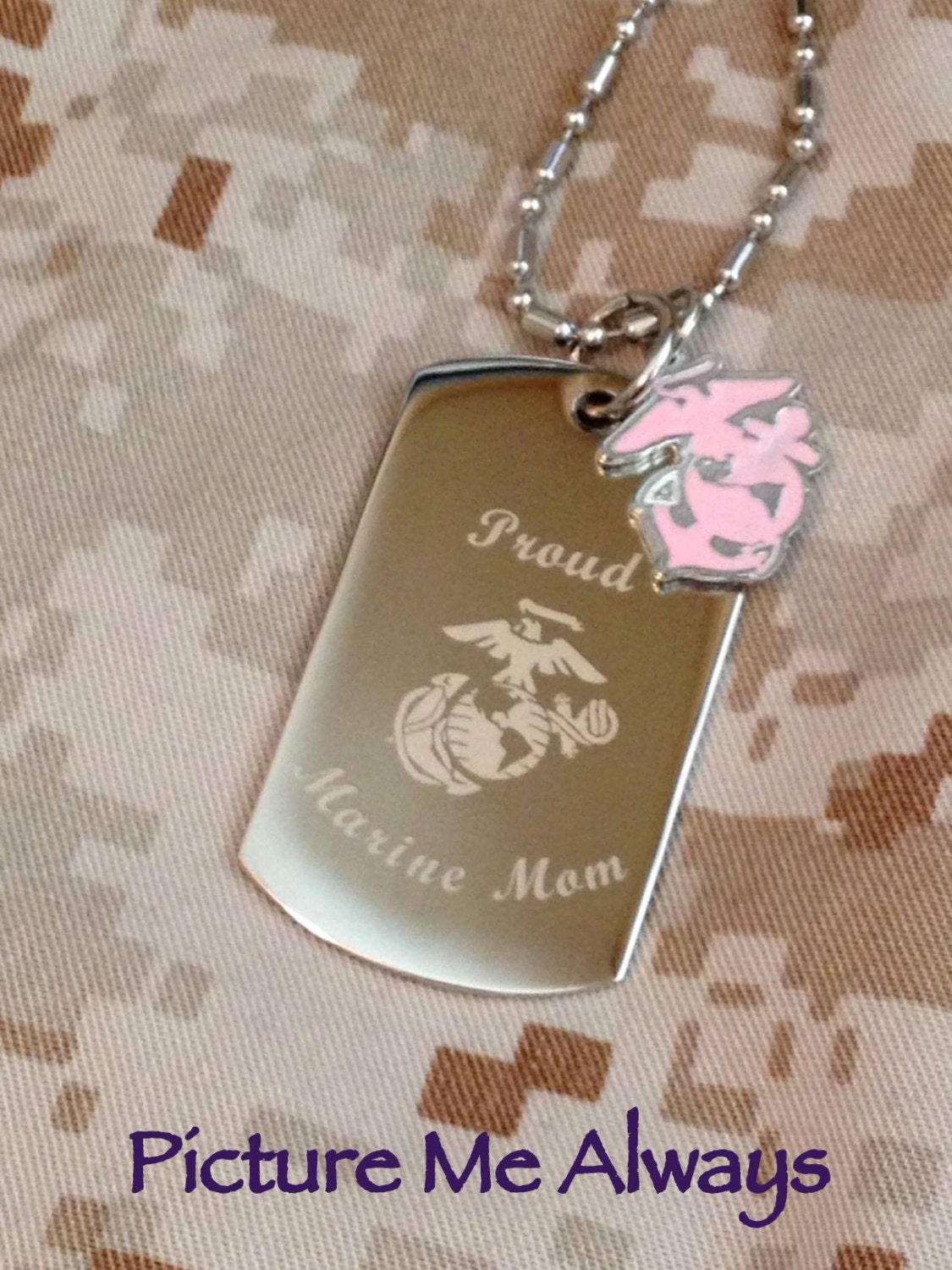 Custom Engraved Marine Corps Necklace (Mom, Wife, Girlfriend...)