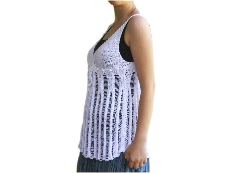 White Knit Top with Straps - Cotton Tank  -  Sweater - Blouse - Women and Teens Accessories - Spring Summer Fashion - Beach Cover Up - Tunic