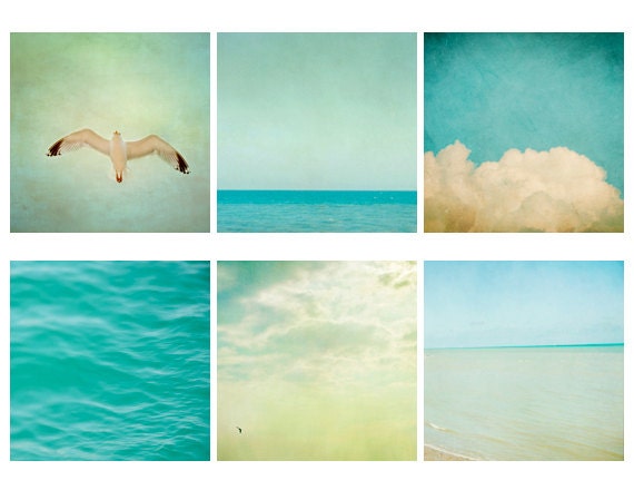 25% Off SALE Set of six mini Square prints. Blue Original Fine Art Photography. summer, ocean, sea, turquoise beach photgraphs, sky clouds