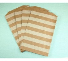 Brown and White Kraft Paper Horizontal Stripe Gift Bags, Wedding, Baby Shower, Parties, 24ct Brown White Horizontal Stripe Gift Bags