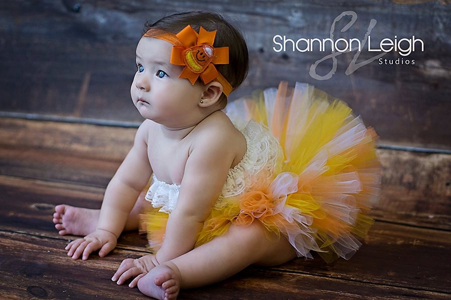 Sweet Candy Corn Couture Tutu Halloween Tutu With Bow Headband A Sweet Sweet Boutique ORIGINAL design