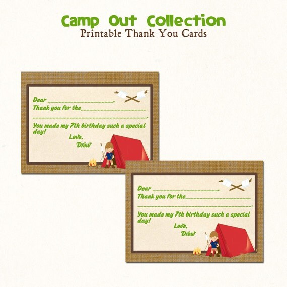 CAMP OUT BIRTHDAY - Printable Thank You Cards - Libby Lane Press Il_570xn