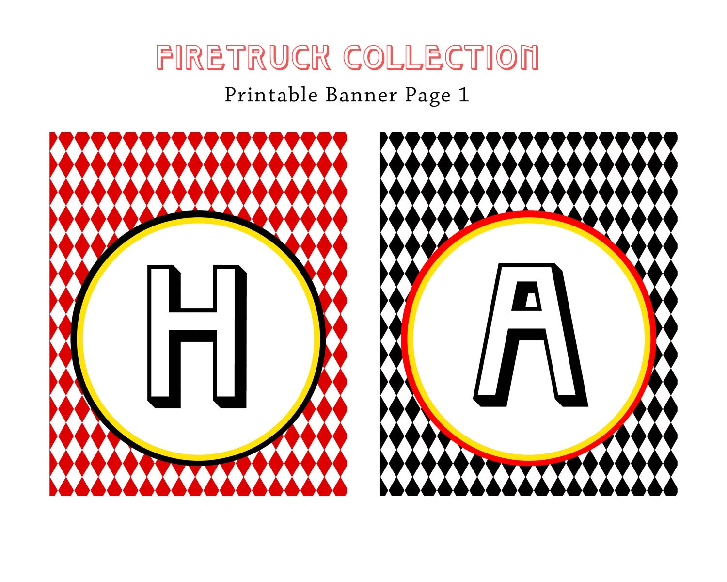 FIRE TRUCK Birthday Banner- Happy Birthday Banner - Libby Lane Press Il_570xn