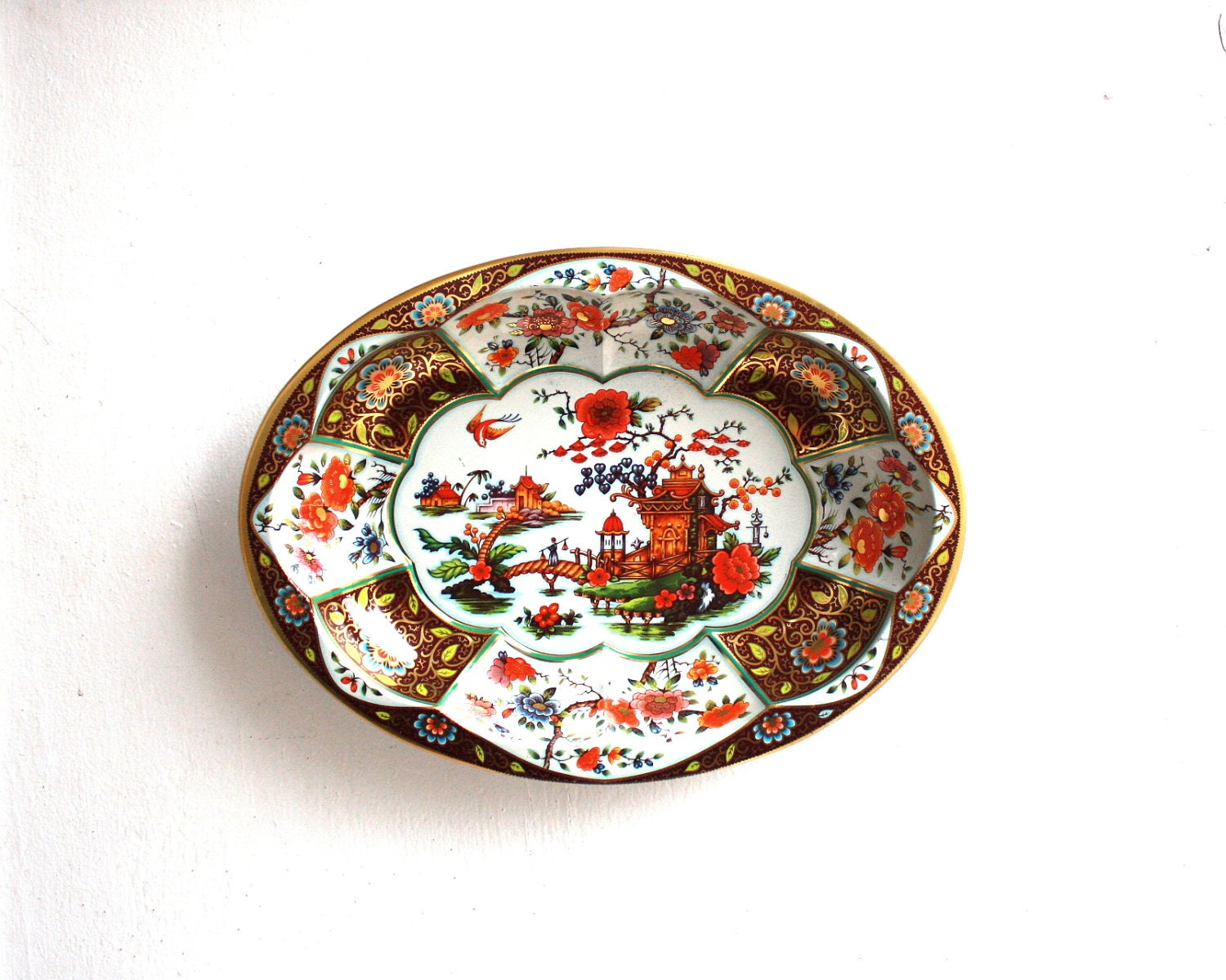 Vintage Metal Tray, Serving Tray, Daher Tray, Decorative Platter, Asian Design Tray, Serving Platter, Metal Platter, Party Tray