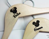 Disney Themed Wedding Hanger set for Bride and Groom - Wooden Wedding Hanger