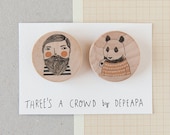Bearded and Bear- pack of illustrated wooden brooches
