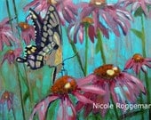 limited edition butterfly print from original artwork, echinacea, garden art, 11x14 print, Nicole Roggeman oil painting
