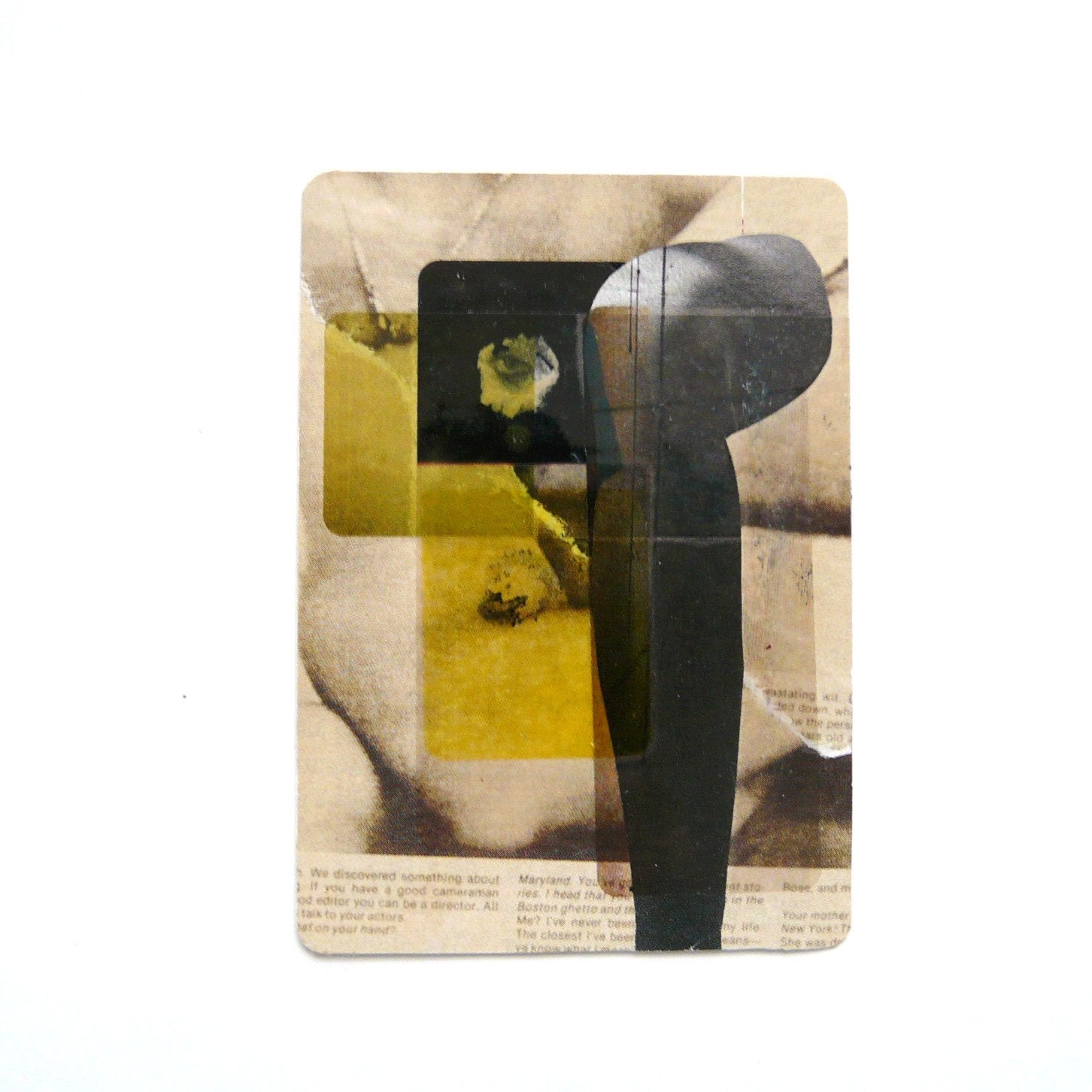 neon collage, original ACEO  --  dadaism, conceptual art, chartreuse green, leg, sepia magazine ephemera