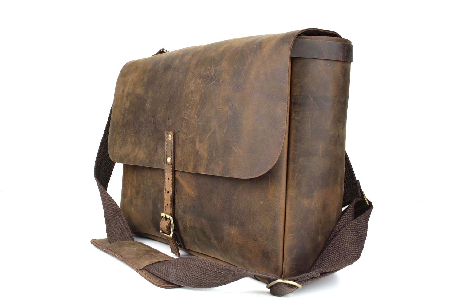The Postal Messenger / Laptop Bag - Crazy Horse Brown Leather