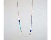 Beaded Colorblocked Necklace in Light Blue, Turquoise, White and Blue, The Bellatrix