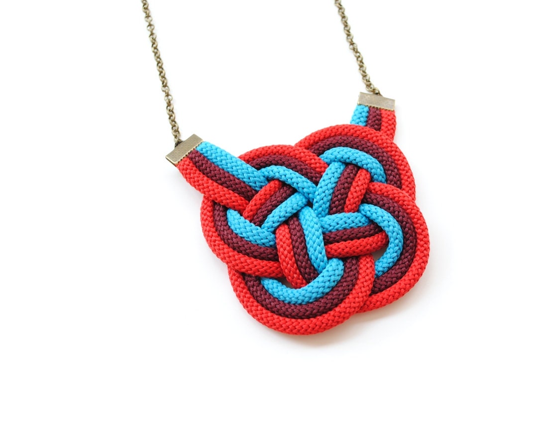 Big Knot Necklace, Red Turquoise Burgundy, Knotted Rope Jewelry, Nylon Cord, Summer Trends, Gift for Her