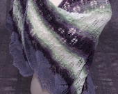 HANDKNIT LACE Hurricane Sandy SHAWL Triangular Multicolor Purple Green Mohair/Wool/Acrylic Blend Elegant Wrap Stole Cowl