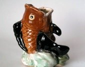 Antique Vintage Handcrafted Fish Pottery Clay Vase w/ Great Glaze