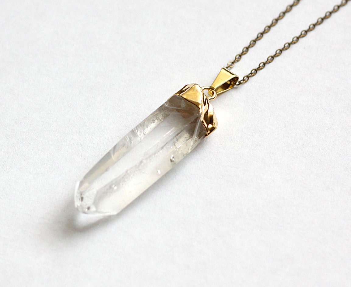 Gold dipped quartz pendant // Antique Brass Chain // Crystal Necklace // Fall Jewelry