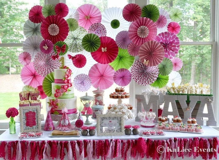 Pink and Green Ka-Lollie Paper Rosette Backdrop for Wedding/ Shower/ Nursery