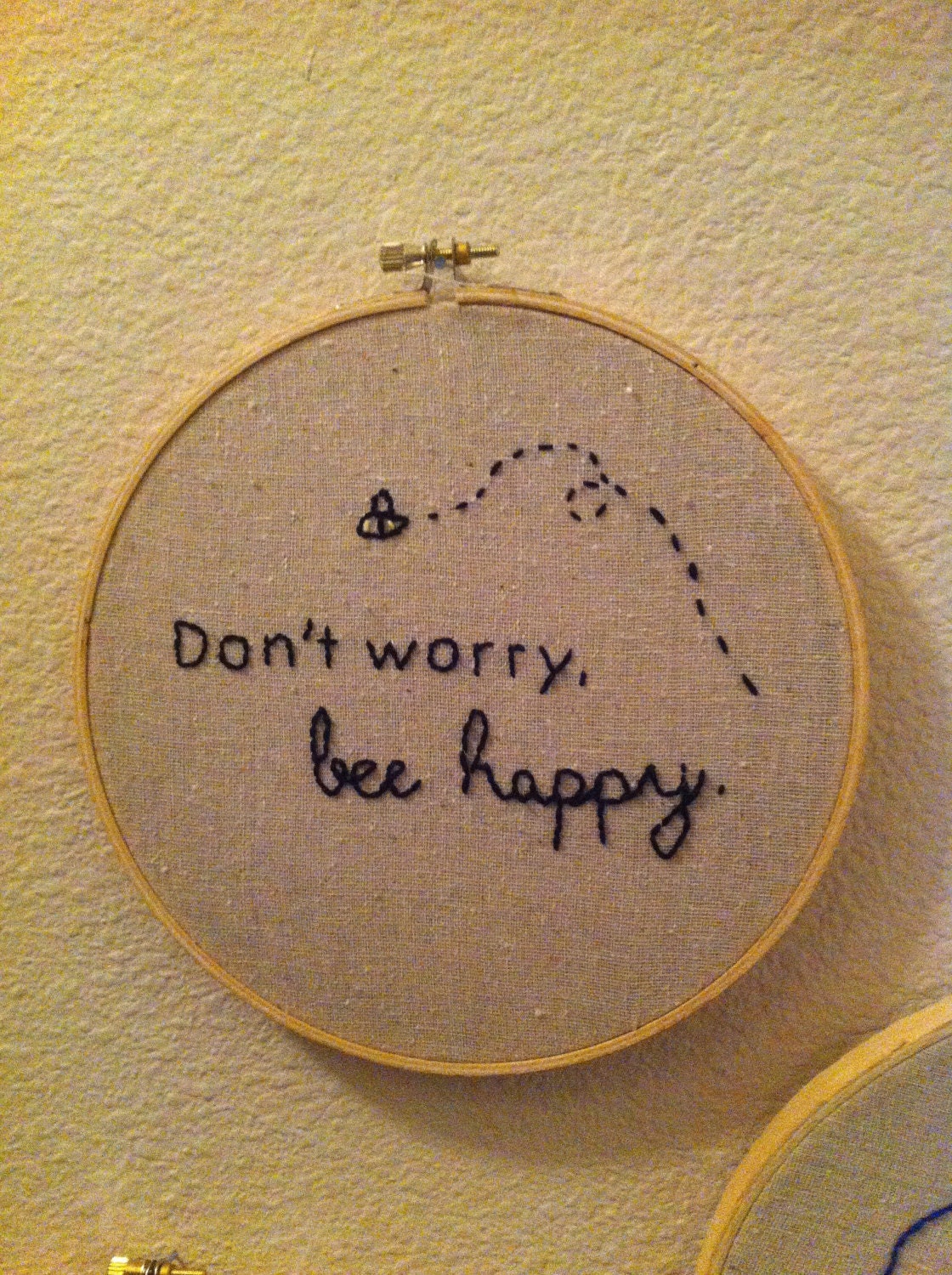 Don't Worry, Bee Happy 7in Embroidered Art
