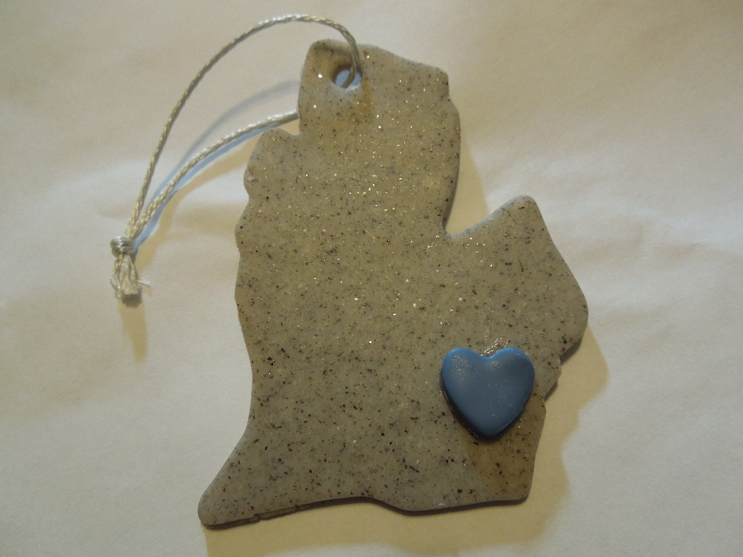 I love Detroit Ornament - Polymer Michigan with upraised heart