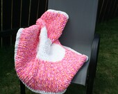 Crochet Circle Round Baby Afghan Blanket Rug in Pink, Orange and White