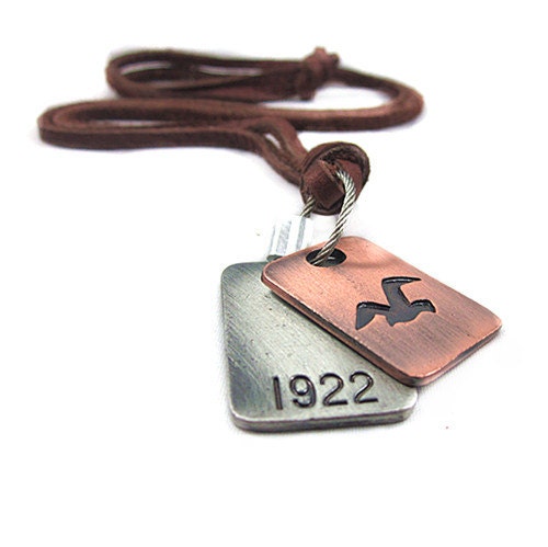 Brown real Leather and alloy pendant adjustable necklace mens necklace  unisex necklace cool necklace B71
