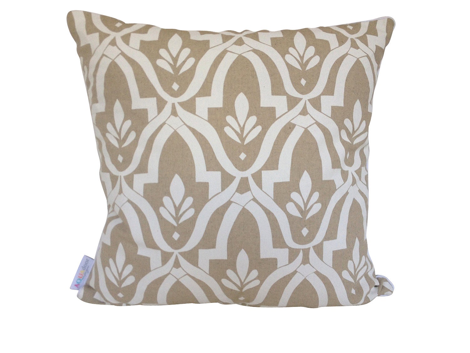 Wheat cushion cover in white ink on natural linen/cotton with white piping 48cmx48cm