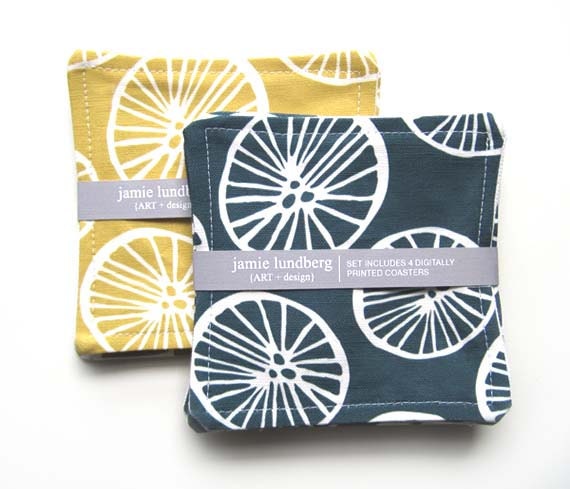 Modern Impression Printed Fabric Coaster - Yellow or Blue Colors