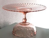 14" Pink Cake Stand / Vintage Glass Cake Plate / Cake Dish / Cake Platter / Pastel Pink Weddings, Sweet 16 Birthday or Girl Baby Showers