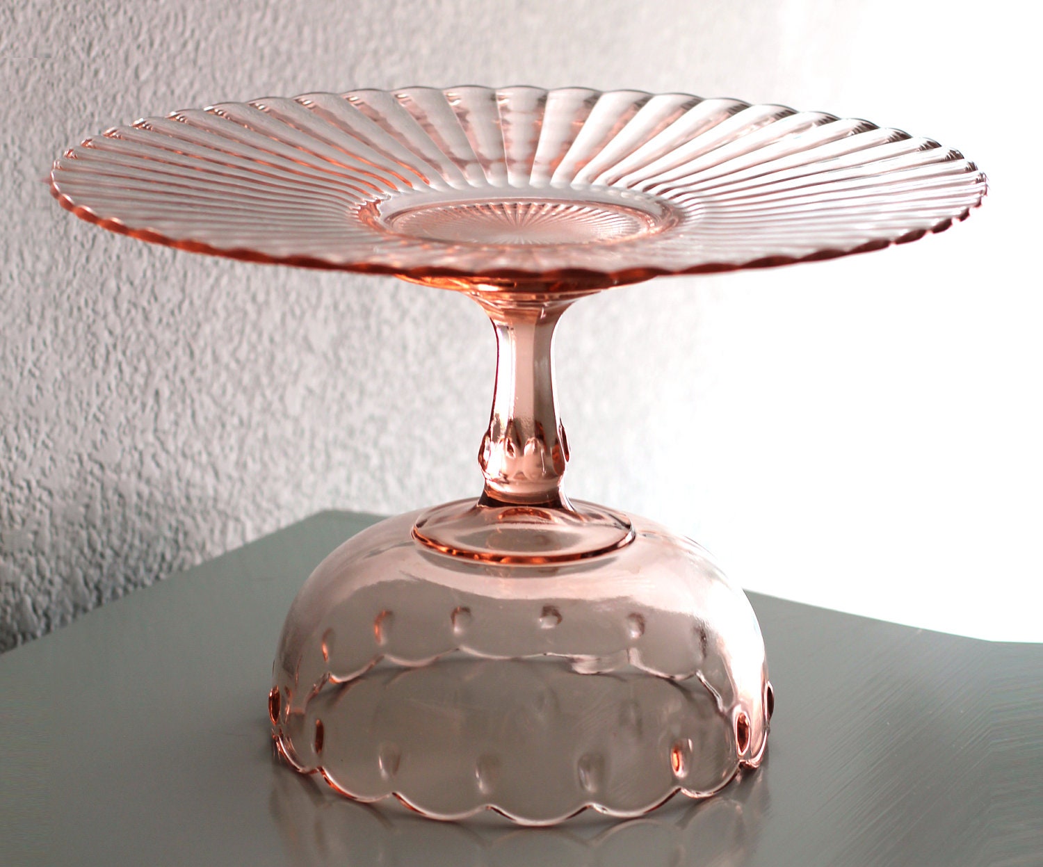14" Pink Cake Stand / Vintage Glass Cake Plate / Cake Dish / Cake Platter / Pastel Pink Weddings, Sweet 16 Birthday or Girl Baby Showers
