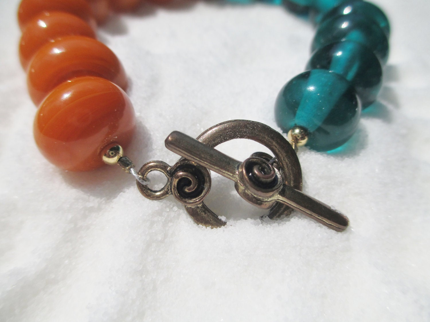 Color Block Bracelet in Orange and Turquoise