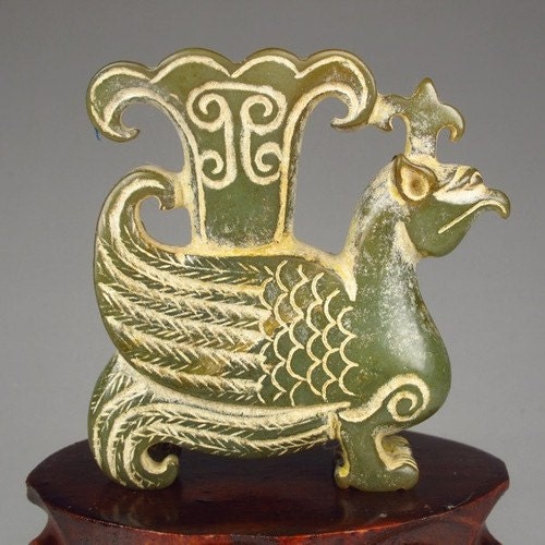Chinese carved Jade Statue. Archaistic Phoenix.