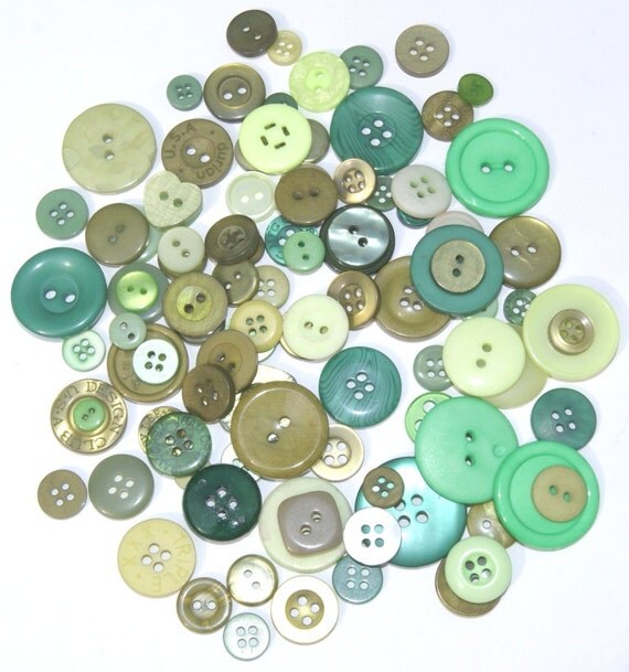 100 Green Buttons with Holes Round Circular Lot for Sewing Scrapbooking Altered Art Grab Bag