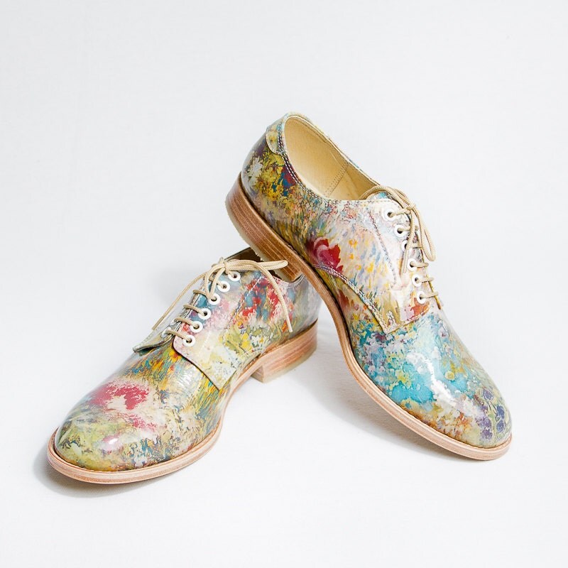 flowered patter pattent leather impressionism oxford - FREE WORLDWIDE SHIPPING