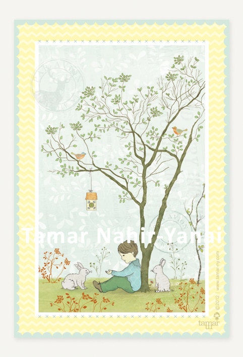 Holland Series Greeting Card - Boy with rabbits